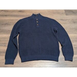 Collars & Co. Pure Cotton Mock Neck Button Ribbed Sweater XXXL Navy